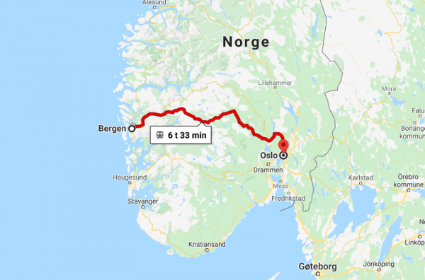 Bergen - Oslo railway route