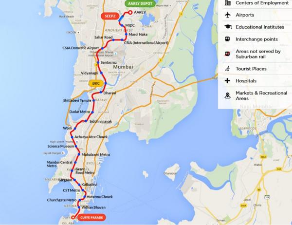 Mumbai Metro MML-3 Route Map