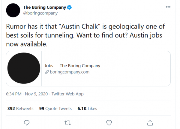 The Boring Company tweet over Austin