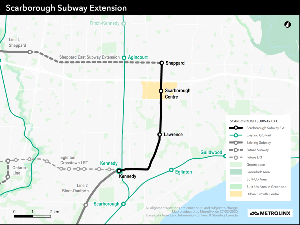 Extension of Scarborough Subway Map