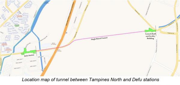 LTA location of tunnel between Tampines North and Defu Stations