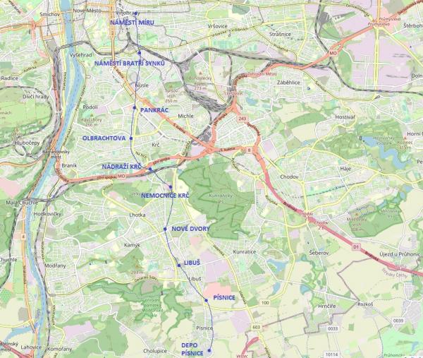Prague Metro Line D Route Map