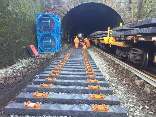Network Rail recycled plastic railway sleepers laid on Scotland's Moncrieffe tunnel