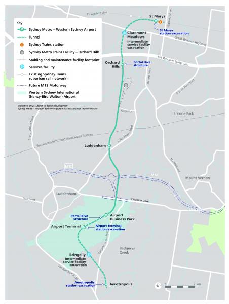 Sydney Metro - Western Sydney Airport project alignment map