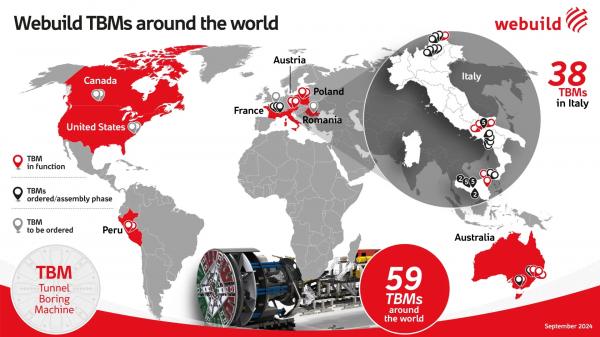 Webuild Tunnel Boring Machines currently operating around the world