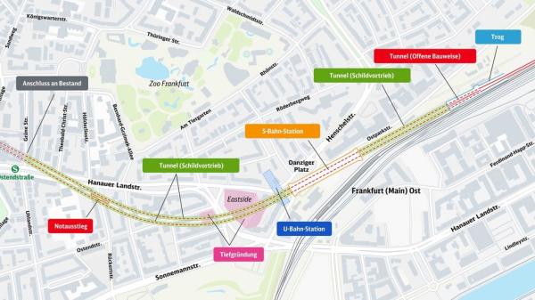 Route of the section of the Nordmainische S-Bahn awarded to Implenia